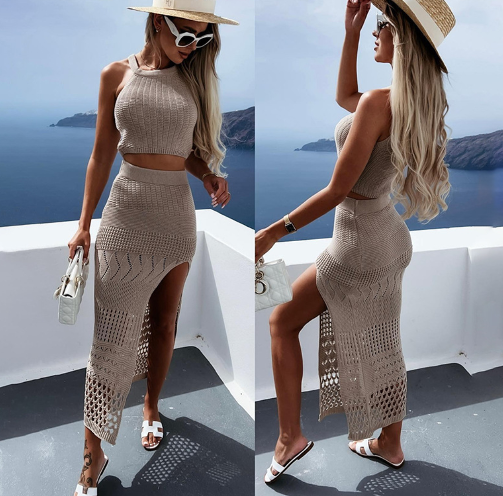 Falda Vestido Dividida de Longitud Media en Corte Ajustado