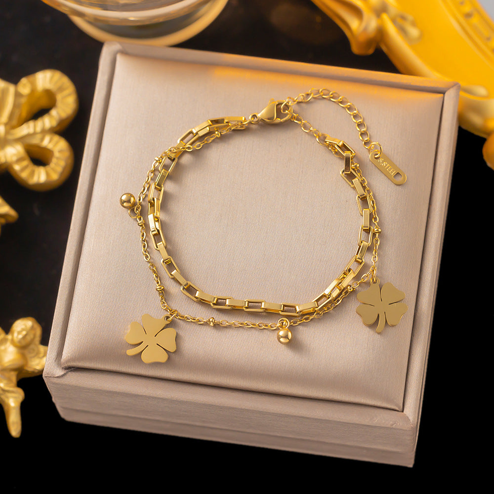 Pulsera de Acero de Titanio Trébol de la Suerte