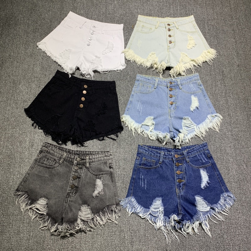 Shorts Vaqueros Rasgados de Cintura Alta