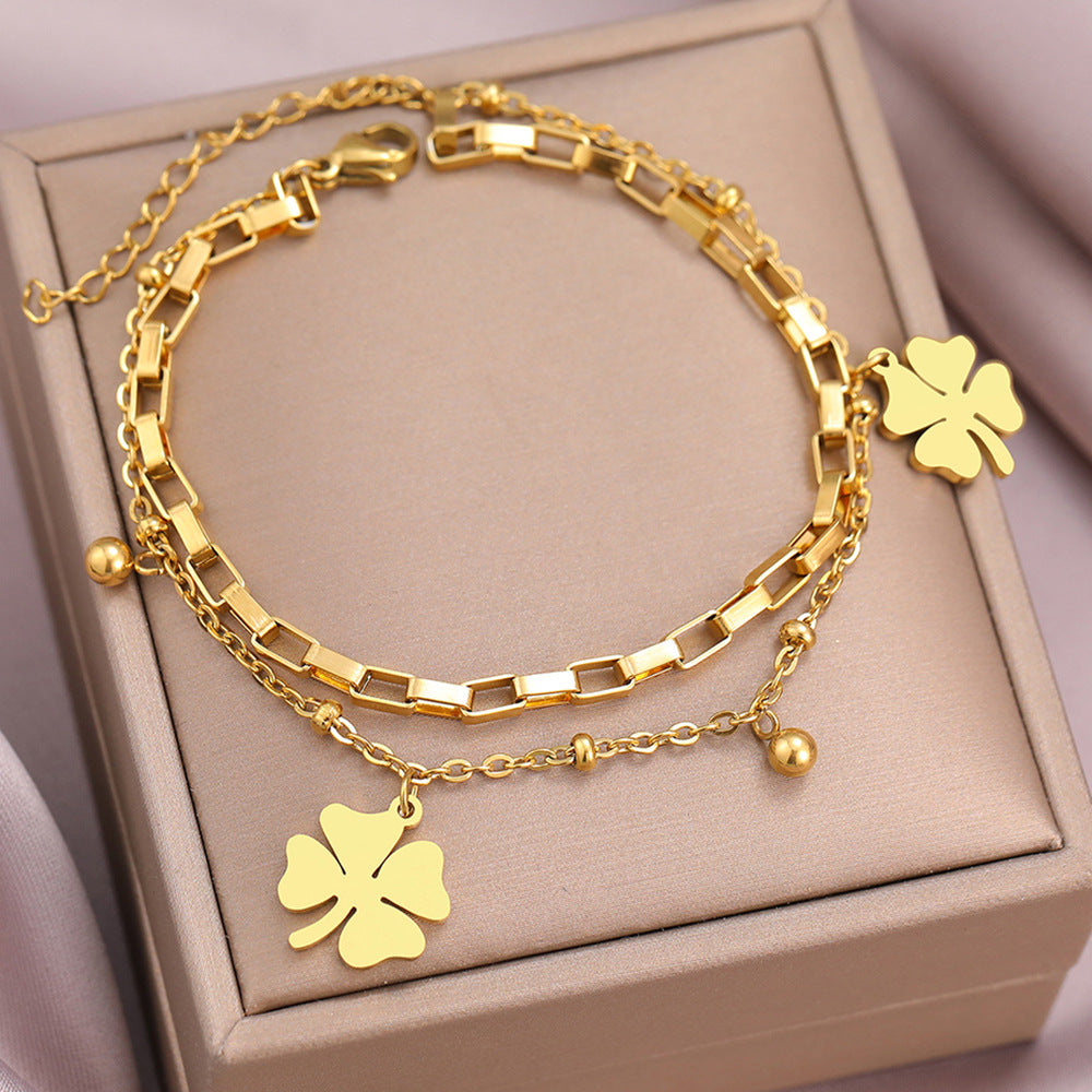 Pulsera de Acero de Titanio Trébol de la Suerte