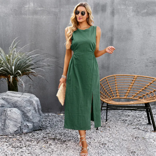 Vestido sin mangas de color sólido para verano