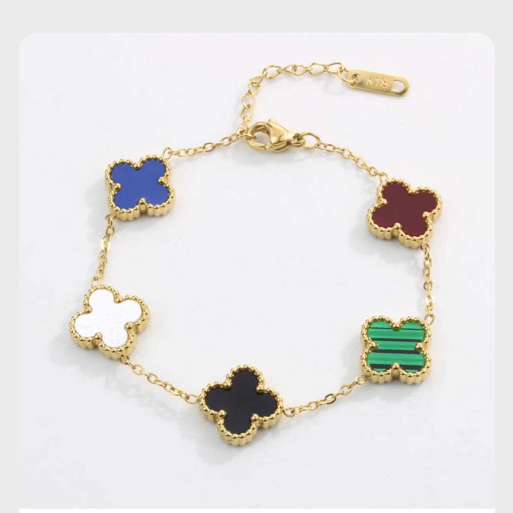 Pulsera de Trébol de Cuatro Hojas de Acero de Titanio de Alta Gama