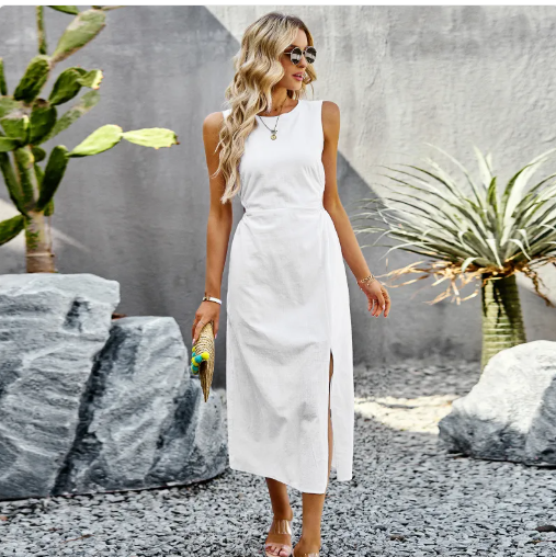 Vestido sin mangas de color sólido para verano
