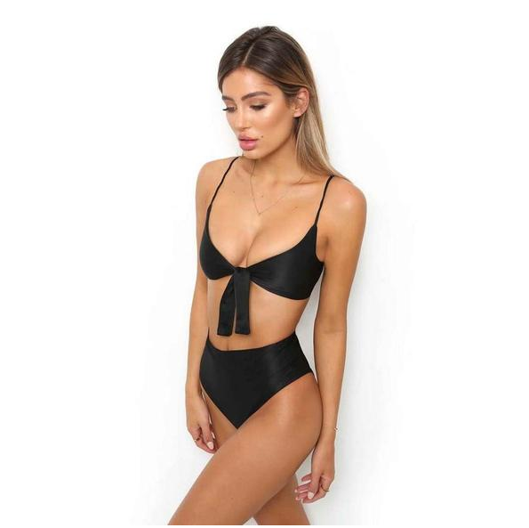 Conjunto de Bikini de Color Sólido con Diseño de Lazo