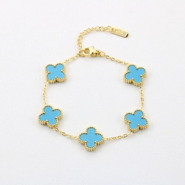 Pulsera de Trébol de Cuatro Hojas de Acero de Titanio de Alta Gama
