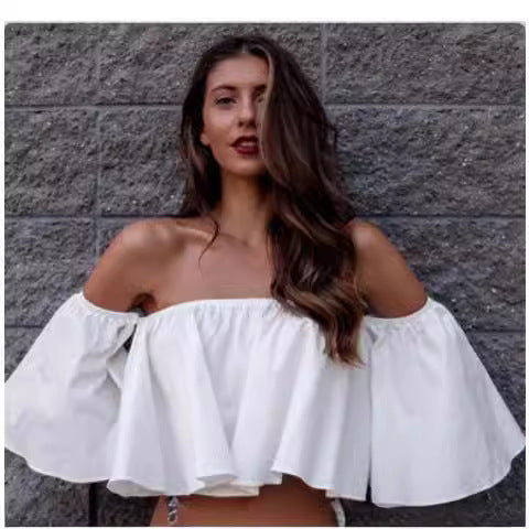 Top de Chifón con Hombros Descubiertos y Diseño Cruzado