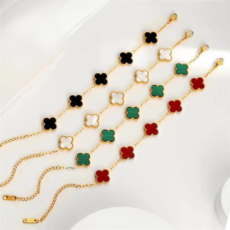 Pulsera de Trébol de Cuatro Hojas de Acero de Titanio de Alta Gama
