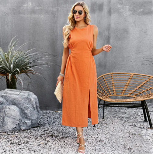 Vestido sin mangas de color sólido para verano