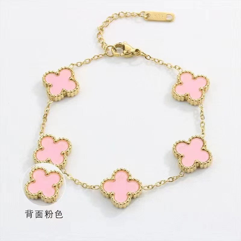 Pulsera de Trébol de Cuatro Hojas de Acero de Titanio de Alta Gama