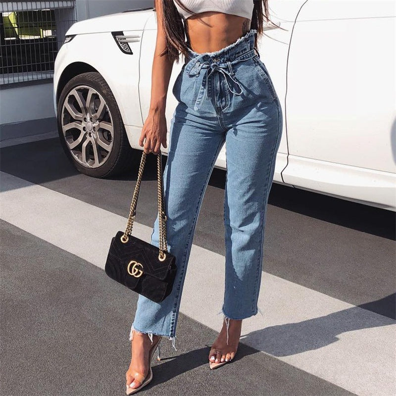 Pantalones Vaqueros de Talle Alto con Bordes Deshilachados