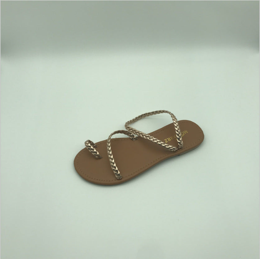 Sandalias Planas de Cuero Sintético