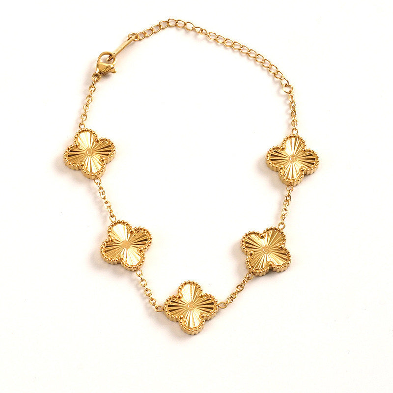 Pulsera de Trébol de Cuatro Hojas de Acero de Titanio de Alta Gama