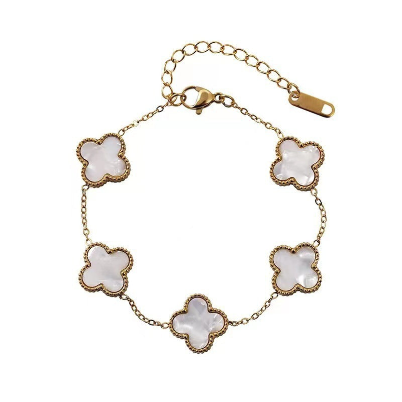 Pulsera de Trébol de Cuatro Hojas de Acero de Titanio de Alta Gama