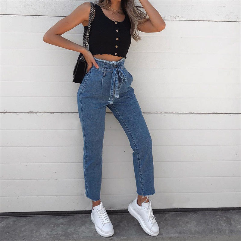 Pantalones Vaqueros de Talle Alto con Bordes Deshilachados