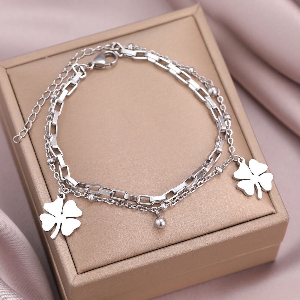 Pulsera de Acero de Titanio Trébol de la Suerte