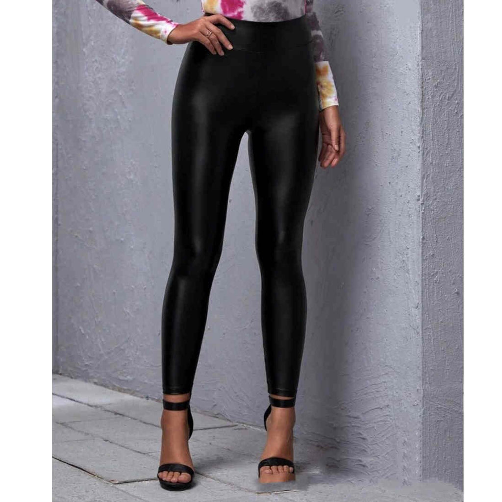 Pantalones de Cuero Ajustados y Sexys de Tiro Medio