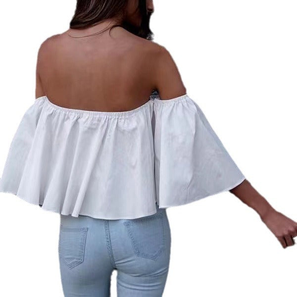 Top de Chifón con Hombros Descubiertos y Diseño Cruzado