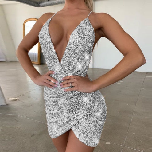 Vestido con Escote en V y Lentejuelas para Mujer