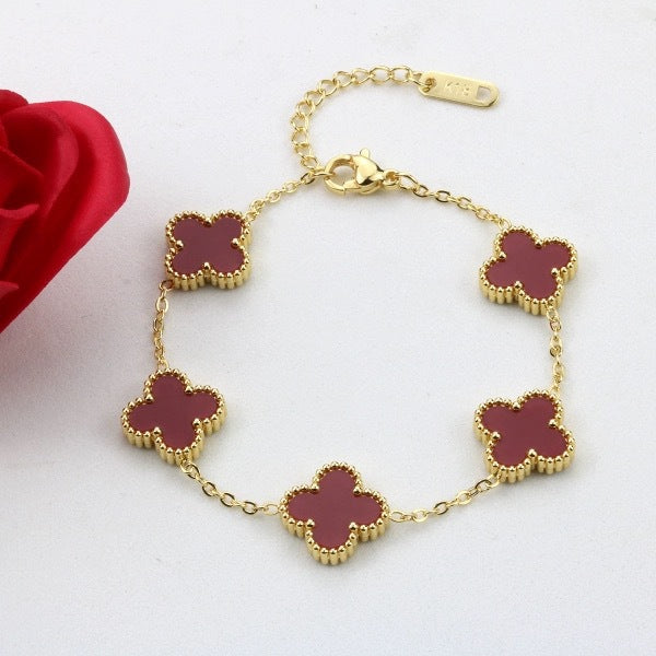 Pulsera de Trébol de Cuatro Hojas de Acero de Titanio de Alta Gama