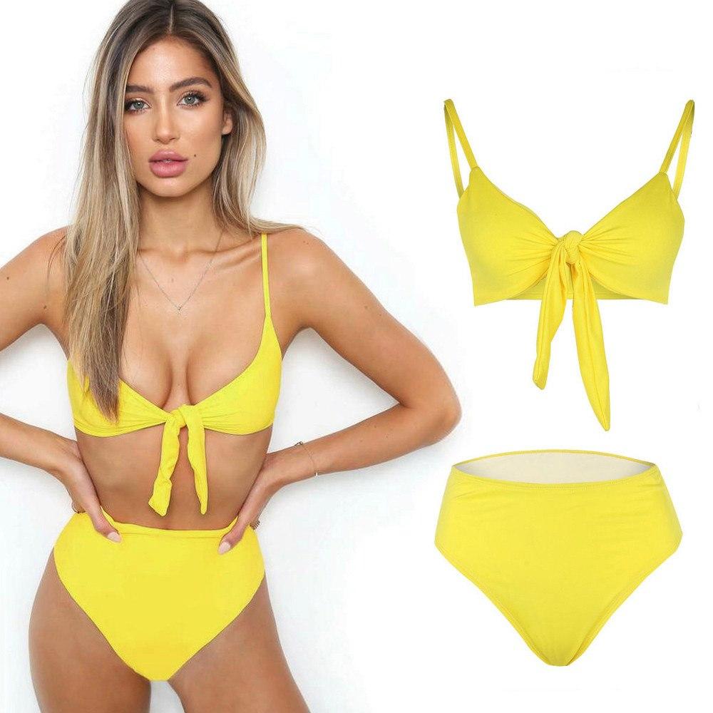 Conjunto de Bikini de Color Sólido con Diseño de Lazo